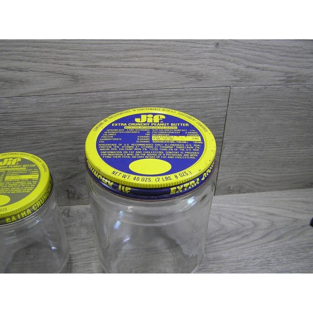 Lot of 2 Vintage Glass 12 and 40 Oz. Jif Peanut Butter Jars